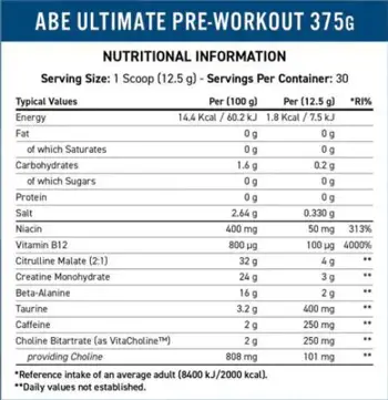 Applied Nutrition ABE All Black Everything Ultimate Pre-Workout Предтренировъчен Азотен Бустър - 375 грама, 30 дози