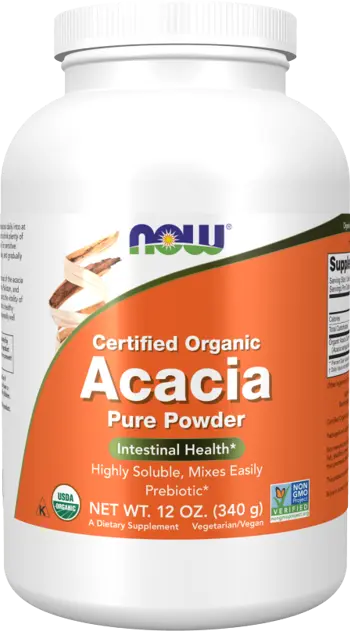NOW Foods Acacia Fiber Pure Powder Certified Organic Акациев Прах - 340 грама, 52 дози