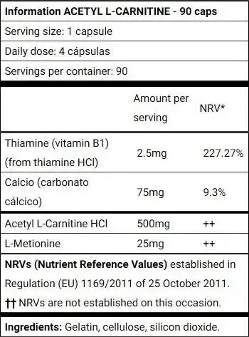 Acetyl L-Carnitine - 500 mg - 90 capsules