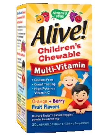 Alive! Children's Chewable Multi-Vitamin Tablets Мултивитамини за деца с 26 плода и зеленчуци