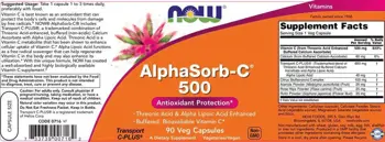 NOW Foods AlphaSorb-C 500 мг Буфериран Витамин C - 180 веге капсули, 180 дози