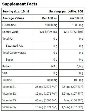 AMIX Carnitine 100.000 мг CarniZone® Л-Карнитин с Таурин и Витамин B Комплекс - 1000 мл, 100 дози