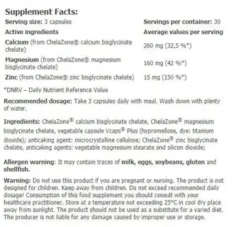 AMIX ChelaZone® MultiChel® Ca+Mg+Zn Bisglycinate Chelate Калций, Магнезий и Цинк Бисглицинат Хелат - 90 капсули, 30 дози