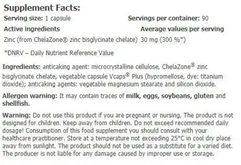 AMIX ChelaZone® ZincChel® Zinc Bisglycinate Chelate 30 мг Цинк Бисглицинат Хелат - 90 капсули, 90 дози