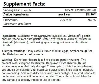 AMIX Chromium Picolinate 200 мкг Хром Пиколинат - 100 капсули, 100 дози
