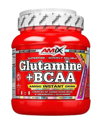 AMIX Glutamine + BCAA Flavoured L-Лeвцин, L-Изoлeвцин, L-Вaлин и L-Глyтaмин - 530 грама, 50 дози