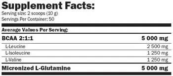 AMIX Glutamine + BCAA Flavoured L-Лeвцин, L-Изoлeвцин, L-Вaлин и L-Глyтaмин - 530 грама, 50 дози