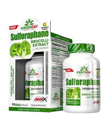 AMIX GreenDay Sulforaphane 500 мг Екстракт от Броколи Сулфорафан - 90 веге капсули, 90 дози