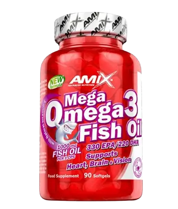 AMIX Mega Omega 3 1000 мг Рибено Масло Омега 3 (EPA 330 мг/DHA 220 мг) - 90 гел капсули, 90 дози