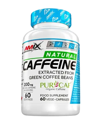 AMIX Natural Caffeine PurCaf® 200 мг Органичен Кофеин от 100% Натурално Зелено Кафе - 60 веге капсули, 60 дози