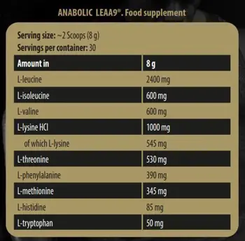 Kevin Levrone Anabolic LEAA9 Leucine Enriched Essential Amino Acids EAA Аминокиселини - 240 грама, 30 дози