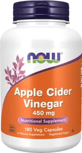 NOW Foods Apple Cider Vinegar 450 мг Ябълков Оцет - 180 веге капсули, 90 дози