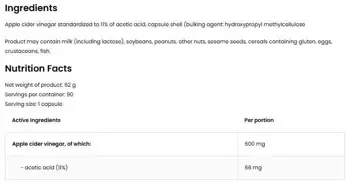 OstroVit Apple Cider Vinegar 600 мг Ябълков Оцет - 90 капсули, 90 дози