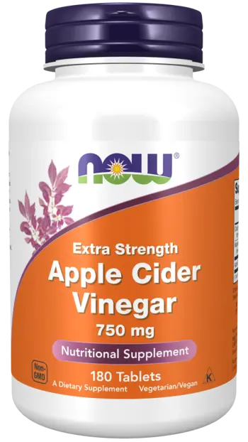 NOW Foods Apple Cider Vinegar 750 мг Extra Strength Ябълков Оцет - 180 таблетки, 180 дози