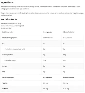 OstroVit Aqua Kick Advanced Hydration with Caffeine & Taurine Енергизираща напитка с таурин и кофеин
