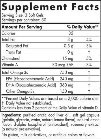 Nordic Naturals Arctic Cod Liver Oil 750 mg Масло от черен дроб на треска