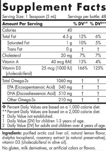 Nordic Naturals Arctic-D Cod Liver Oil Liquid 850 mg Течно масло от черен дроб на треска с Витамин D3