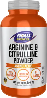 NOW Foods Arginine & Citrulline Powder 1:1 Ratio Аргинин и Цитрулин на Прах - 340 грама, 113 дози