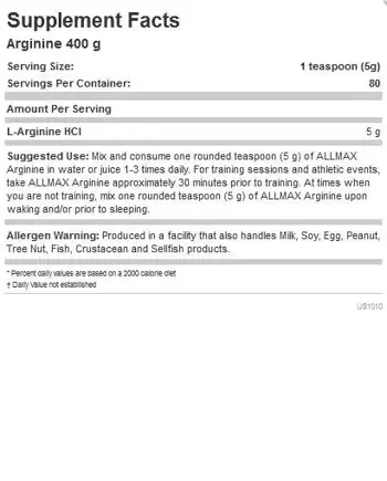 Arginine HCL 400 грама, 80 Дози