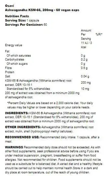 Osavi Ashwagandha KSM-66® 200 mg Екстракт от ашваганда за стрес и енергия х 120 веге капсули