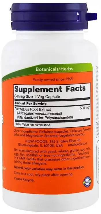 NOW Foods Astragalus Extract 500 мг Астрагал Екстракт - 90 веге капсули, 90 дози
