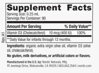 Nordic Naturals Baby's Vitamin D3 400 IU Течен витамин D3 за бебета