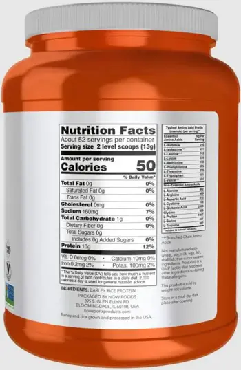 NOW Foods Barley Rice Protein Powder Растителен Протеин - 680 грама, 52 дози