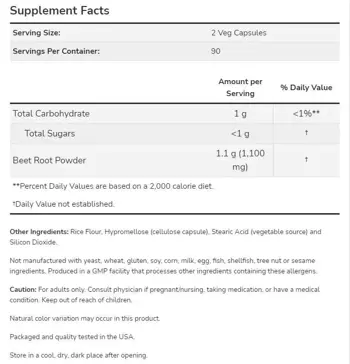 NOW Foods Beet Root 550 мг Корен от Червено Цвекло - 180 веге капсули, 90 дози