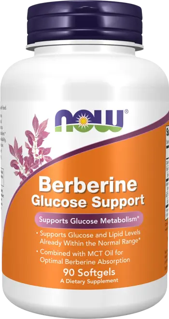 NOW Foods Berberine HCl 400 мг Glucose Support Берберин + MCT Масло - 90 гел капсули, 90 дози