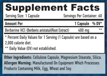 Berberine HCL 400mg. / 60 Vcaps