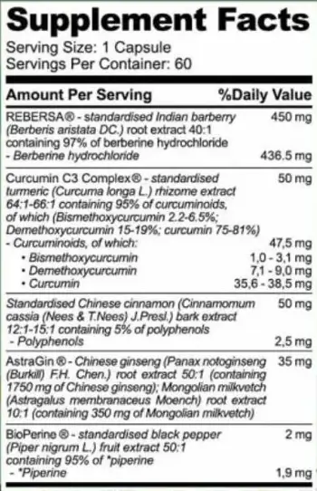 Hero.Lab Berberine HCL 450 mg with Curcumin & Cinnamon За контрол на кръвната захар и метаболизма х 60 капсули