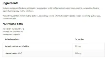 Berberine HCl 500 mg | 97% Berberis Root Extract