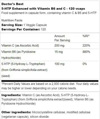 Триптофан с Витамин В6 и С /  BEST 5-HTP | Enhanced With Vitamin B6 and C