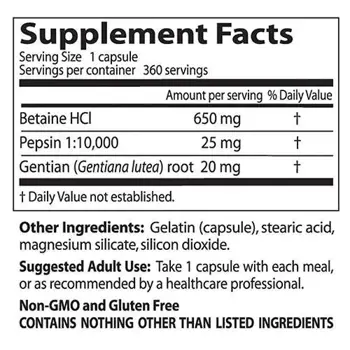 BEST Бетаин HCL 650 мг / BEST Betaine HCL 650 mg / with Pepsin & Gentian Bitters