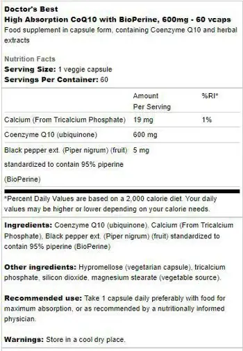 Doctor's Best CoQ10 with BioPerine 600 mg За сърдечно здраве и енергия