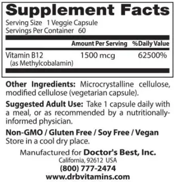 BEST Fully Active B12 / Methylcobalamin 1500 mcg