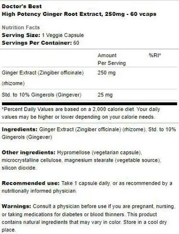 Doctor's Best Ginger Root Extract 250 mg | High Potency Екстракт от джинджифил за храносмилане