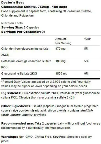 Doctor's Best Glucosamine Sulfate 750 mg Подкрепа за Ставите