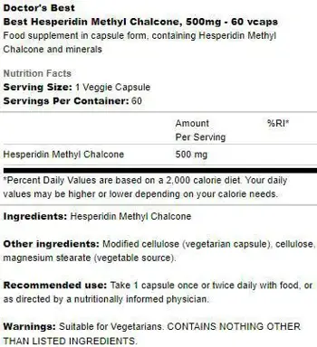 Doctor's Best Hesperidin Methyl Chalcone 500 mg Подкрепа за вените и капилярите х 60 капсули