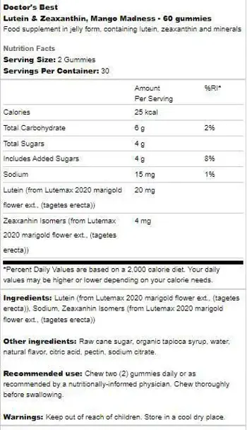 Doctor's Best Lutein & Zeaxanthin Gummies Подкрепа за зрението