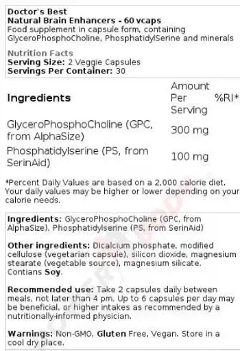 Doctor's Best Natural Brain Enhancers В подкрепа на паметта и вниманието х 60 капсули