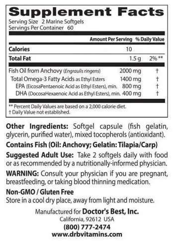 BEST Omega 3 Fish Oil (Рибено Масло Омега 3) 1000 мг / Purified & Clear- 120 гел капсули, 60 дози