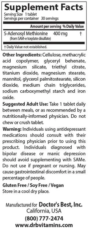 Doctor's Best SAM-e 400 mg Подкрепа за настроението и когнитивната функция