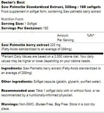 Doctor's Best Saw Palmetto 320 mg Екстракт за здрава простата