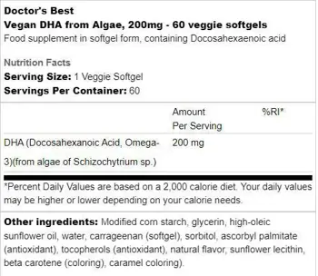 Doctor's Best Vegan DHA from Algae 200 mg Веган DHA от водорасли