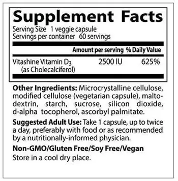 Doctor's Best Vegan Vitamin D3 2500 IU Веган Витамин D3 за здрави кости и имунитет