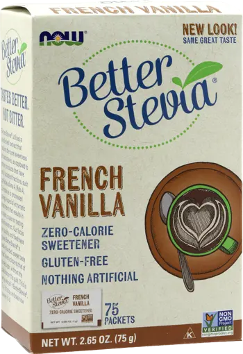 NOW Foods Better Stevia® Packets French Vanilla Подсладител Стевия - 75 пакета, 75 дози
