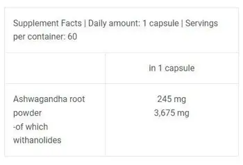 BIOTECH USA Ashwagandha Екстракт от Корен на Ашваганда - 60 капсули, 60 дози