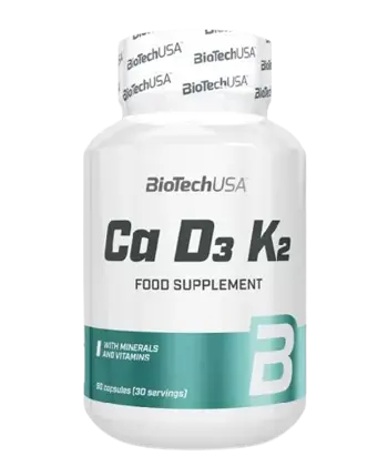 BIOTECH USA Ca D3 K2 Калций, Витамин D3 и Витамин К2 - 90 капсули, 30 дози