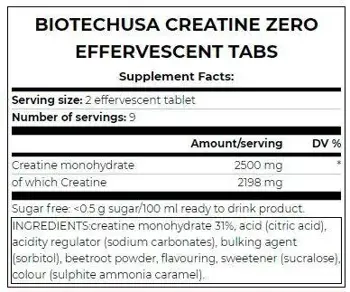 BIOTECH USA Creatine Zero Effervescent Tabs Креатин на Ефервесцентни Таблетки - 18 таблетки, 9 дози